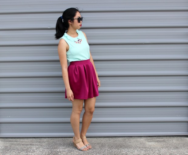 ootd outfit skirt wedges fashion