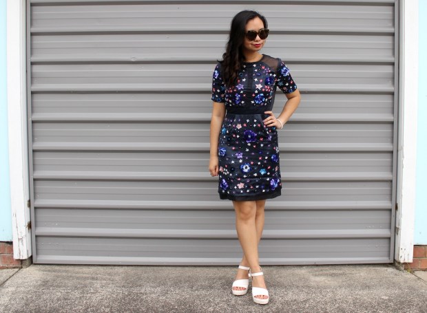 ootd topshop beaded dress heels