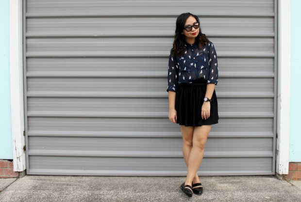 cat shirt ootd outfit skirt