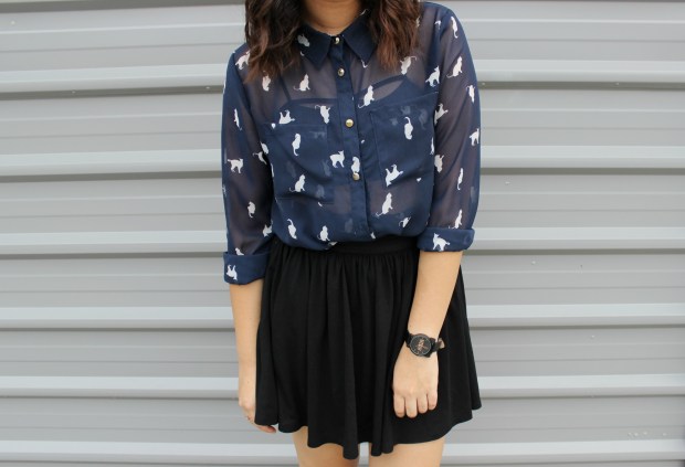 cat shirt skirt ootd outfit cats
